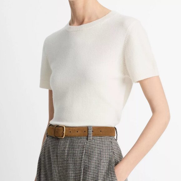 Vince Wool & Cashmere Blend Short Sleeve Sweater in Off White - Picture 2 of 9